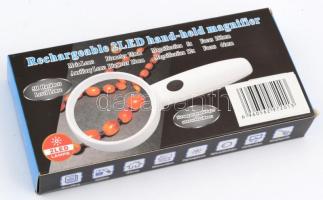 Újratölthető, USB-s kézi nagyító, világítós, kétféle fényerővel, 5x és 12x nagyítással, új állapotba...