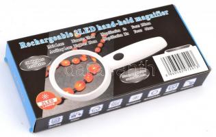 Újratölthető, USB-s kézi nagyító, világítós, kétféle fényerővel, 5x és 12x nagyítással, új állapotba...