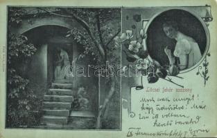 1901 Lőcse, Levoca; Lőcsei fehér asszony. Patz Emil kiadása / Julianna Géczy, floral (EK)