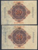 Német Birodalom/Császárság 1914. 20M(2x) egymásutáni sorszámokkal T:II+ csak enyhén(alig láthatóan)h...