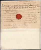 1771 Gróf galántai Eszterházy Károly (1725-1799) egri püspök saját kezű aláírása és viaszpecsétje, oklevél másolat hitelesítésén (kivágás). Az oklevél gróf Keglevich Gábor végrendeletének egy darabja.
