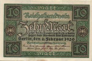 Német Birodalom/Weimari Köztársaság 1920. 10M(5x)T:I