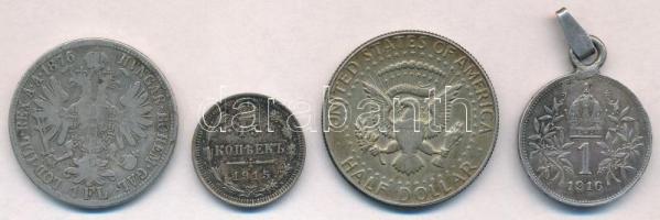 4db-os vegyes külföldi ezüstpénz tétel, közte Ausztria 1876. 1Fl Ag "Ferenc József"; Orosz...