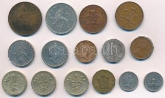 Nagy-Britannia 1943-1992. 16db-os vegyes fémpénz tétel T:2,2- Great Britain 1943-1992. 16pcs of various coins C:XF,VF