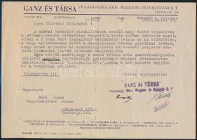1949 Ganz és társa Rt. gépelt, aláírt levele Sűrű János vegyészmérnök részére a Mátrai Erőmű alkatrészének megsérülése ügyében, fejléces papíron