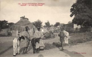 Dakar, Un coin du Village / village, children, goat, folklore