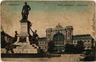 1912 Budapest VII. Keleti pályaudvar, vasútállomás, Baross szobor. Kiadja Schwarcz J. (Rb)