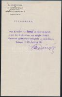 1929 Dr. Kovács István és Dr. Vietórisz Gyula ügyvédi iroda gépelt, aláírt elismervénye Tavannes arany zsebóra átvételéről, fejléces papíron