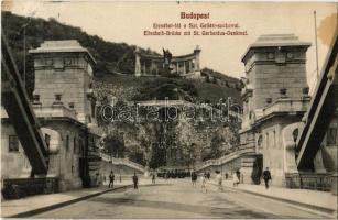1911 Budapest I. Szent Gellért szobor, Erzsébet híd, villamos (EB)