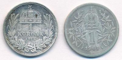 1912KB 1K Ag + Ausztria 1901. 1K Ag "Ferenc József" T:2,2-