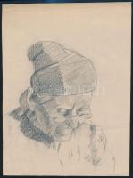 Ducsay Béla(1893-1967): Öregasszony feje. Ceruza, papír, jelzett, hagyatéki bélyegzővel, 20×15 cm