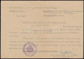 1942 a Borsodvármegyei M. Kir. Gazdasági Felügyelőség lószállítási engedélye bácsszentiváni Michailovits György nyugalmazott huszárszázados részére