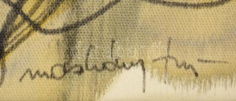 Macskássy Izolda (1945-): Fejek. Vegyes technika, selyem papíron, jelzett, üvegezett keretben, 14×14...