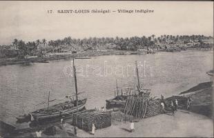 Saint-Louis, Village indigene / indigenous village, river, sailships