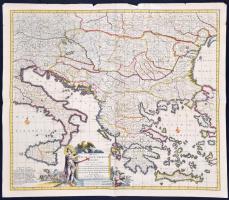 Justus Danckerts (1635-1701) cca 1688-1692 között készült Regni Hungariae, Graeciae, et Moreae ac Regionum című térképének modern, reprint kiadása, ofszet, kis szakadásokkal a szélén, 53x62 cm