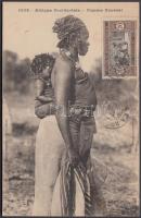 Femme Saussai / Mandingo woman with her child, Senegalese folklore. TCV card, Szenegáli folklór, TCV card