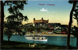 Pozsony, Pressburg, Bratislava; vár, gőzhajó / castle, steamship
