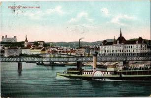 1909 Pozsony, Pressburg, Bratislava; vár, gőzhajó, vasúti híd. Kaufmann Bediene dich allein / castle, steamship, railway bridge (EK)
