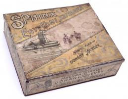 Sphinx Egyptomi Szivarka fém doboz, kopásnyomokkal, 15×13×4 cm