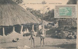 Afrique Occidentale, Intérieur de Village / village, children, folklore from French West Africa. TCV card, Bennszülött gyerekek Nyugat Francia Afrikában TCV card