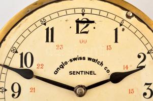 Hajós óra, nyolc napos, kulccsal, működik, jelzett (Sentinel), számlapon kopott, d :23 cm