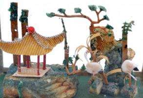 Mini gólyás jelenet üveg vitrinben, 9×8×3,5 cm