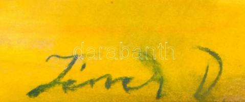 Jándi jelzéssel: Házak a völgyben. Pasztell, papír, üvegezett keretben, 29×40 cm