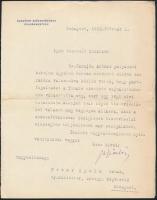 1930 Sipőcz Jenő budapesti polgármester gépelt, aláírt levele Pekáry Gyula korábbi miniszter, országgyűlési képviselő részére, fejléces papíron