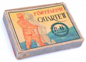 1942 Magyar történelmi qurtett játékkártya pakli, leírással, 46 db 2 hiánnyal