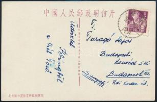 Törőcsik I. és Törőcsik II. labdarúgók aláírásai Faragó Lajos Honvéd-kapus részére Kínából küldött levelezőlapon