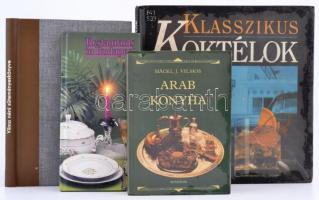 4 db könyv - Klasszikus koktélok; Arab konyha; Vilma néni süteményes könyve; Restaurant in Budapest. Kötetenként változó kötésben, jó állapotban