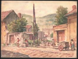 Sostarics Lajos (1896-1968): Óbudai utcakép, akvarell, papír, jelzett, 23×30,5 cm