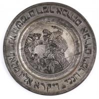 Ábrahám feláldozza Izsákot, feliratos fém tányér, d: 21 cm