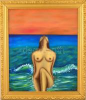Balog Marianna (1967-): Női akt a tengerparton. Olaj, vászon, jelzett, keretben, 60×50 cm