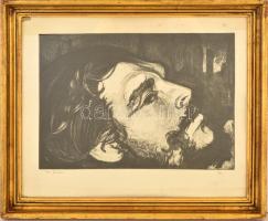Ék Sándor (1902-1975): Che Guevara. Foltmaratás, papír, jelzett, üvegezett keretben, 29×43 cm