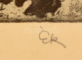 Ék Sándor (1902-1975): Che Guevara. Foltmaratás, papír, jelzett, üvegezett keretben, 29×43 cm