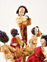 Antik forgó, tapsoló, cintányérozó bábok mozgatható játék. 60 cm