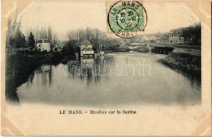 1902 Le Mans, Moulins sur la Sarthe / river, watermills. TCV card