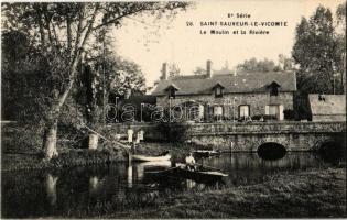 Saint-Sauveur-le-Vicomte, Le moulin et la Riviere / river, watermill, boats