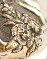 Ezüst(Ag) rózsás gyertyatartó, jelzés nélkül, sérült, m: 23 cm, nettó: 198 g