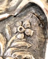 Ezüst(Ag) rózsás gyertyatartó, jelzés nélkül, sérült, m: 23 cm, nettó: 198 g