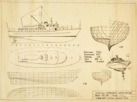 1963-65 Hajó tervrajzok a Modellezés c. újság számára. Bálnavadász hajó, tengeri mentőszolgálat naszádja, Kingston Beryl. 70x50 cm Pauszon.