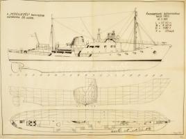 1963-65 Hajó tervrajzok a Modellezés c. újság számára. Bálnavadász hajó, tengeri mentőszolgálat nasz...
