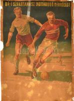 1950 Budapesti Szpartakusz labdarúgó csapat mérkőzés plakátja. Megviselt állapotban. 49x70 cm