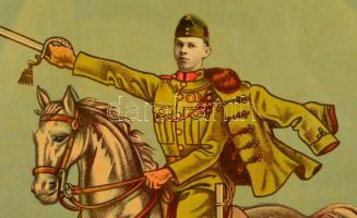 1936 Szolgálati időm emlékére. Katonai emléklap Horthy Miklós képével. Nagyméretű, igényes, üvegezet...