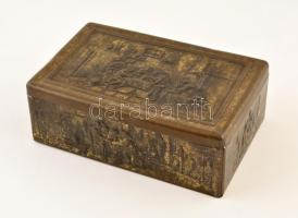 Holland dombornyomott fém doboz, kopott, 26×16×9 cm
