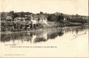 1904 La Réole, La Gare du Midi, les bords de la Garonne et les vieux Moulins / railway station, riverbank, watermill (EK)