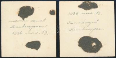 1936 Kunhegyes, Horthy Miklós kormányzó fogadása, 2 db feliratozott fotó, 5,5×5,5 cm
