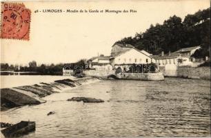 1906 Limoges, Moulin de la Garde et Montagne de Pins / watermill, hill. TCV card