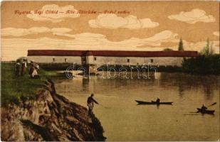 Fogaras, Fagaras; Régi Olt híd, evezős csónakok. Kiadja Thierfeld Dávid / Alte Altbrücke / Podul vechiu / Olt river bridge, rowing boats
